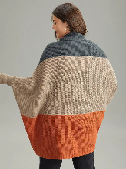 Colorblock Batwing Sleeve Patchwork Cardigan