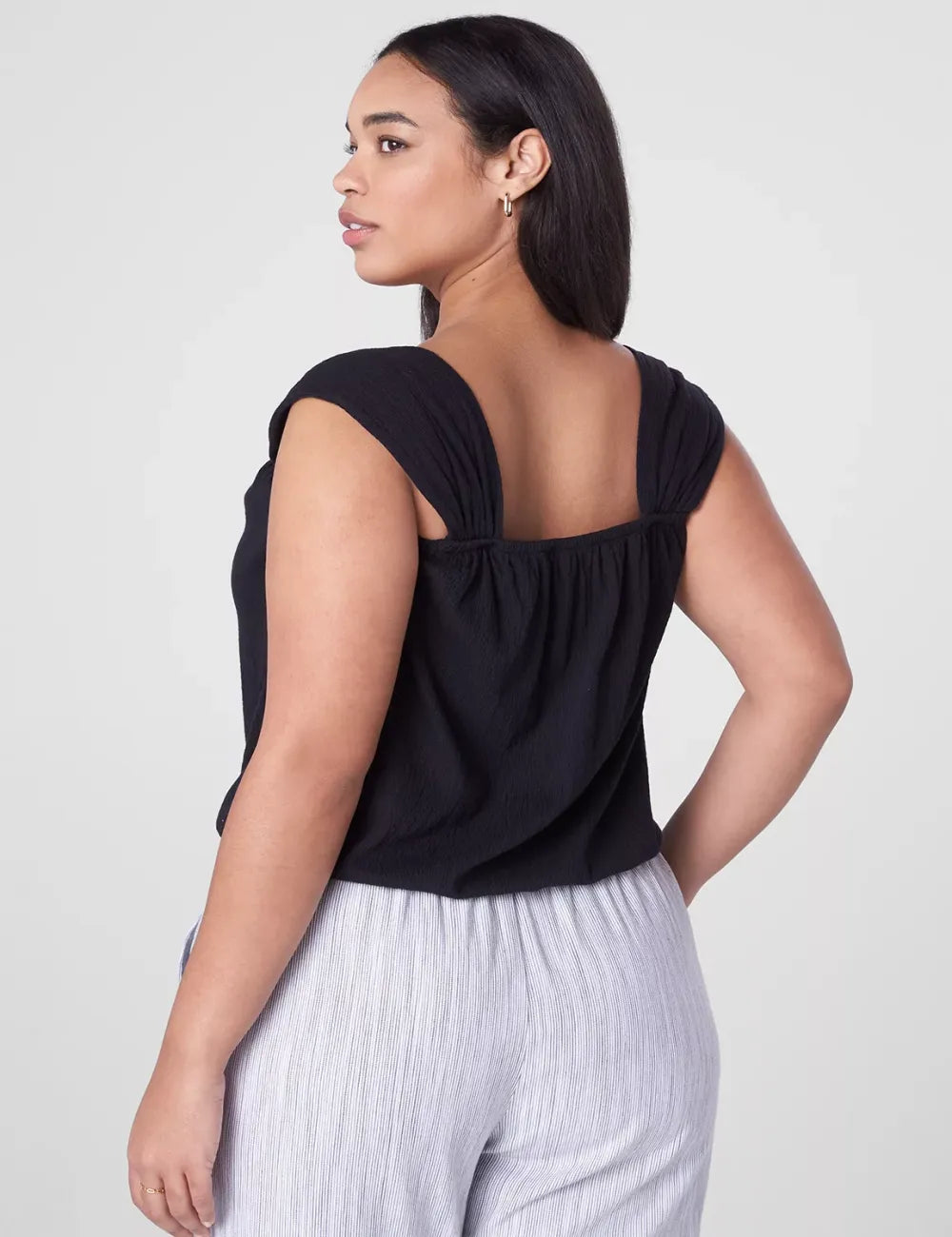 Relaxed Crop Cap-Sleeve Square-Neck Top
