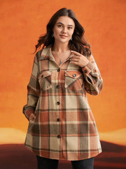 Halloween Plaid Chest Pockets Long Jacket