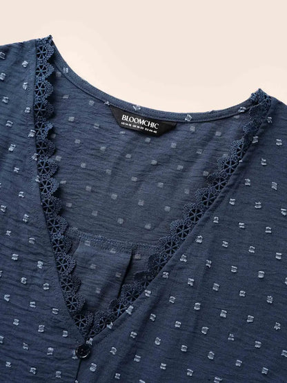 Textured Lace Trim Patchwork Ruffles Blouse
