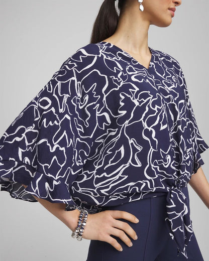EcoveroTM Tie-Front Frill Sleeve Blouse
