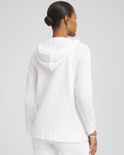 Zenergy® Crochet Knit Hooded Pullover Top