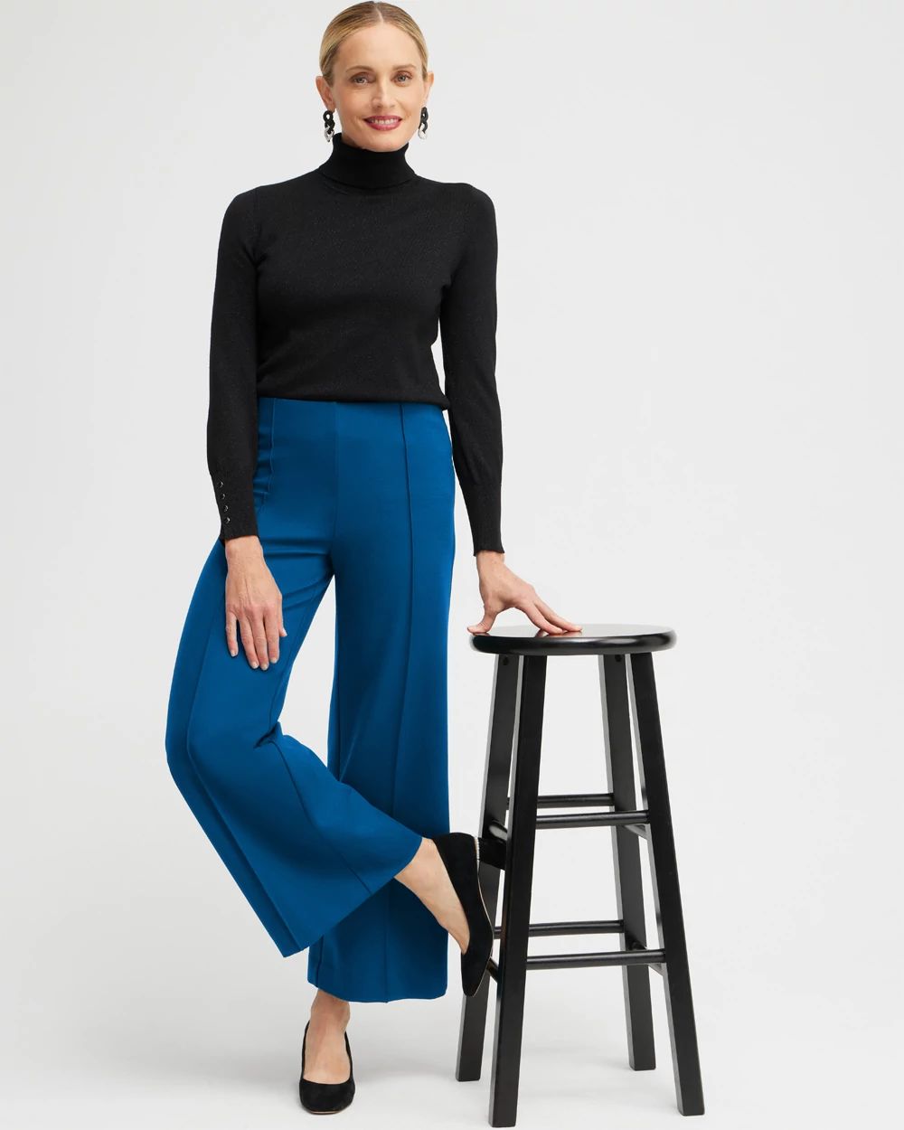 Ponte Pintuck Wide Leg Ankle Pants