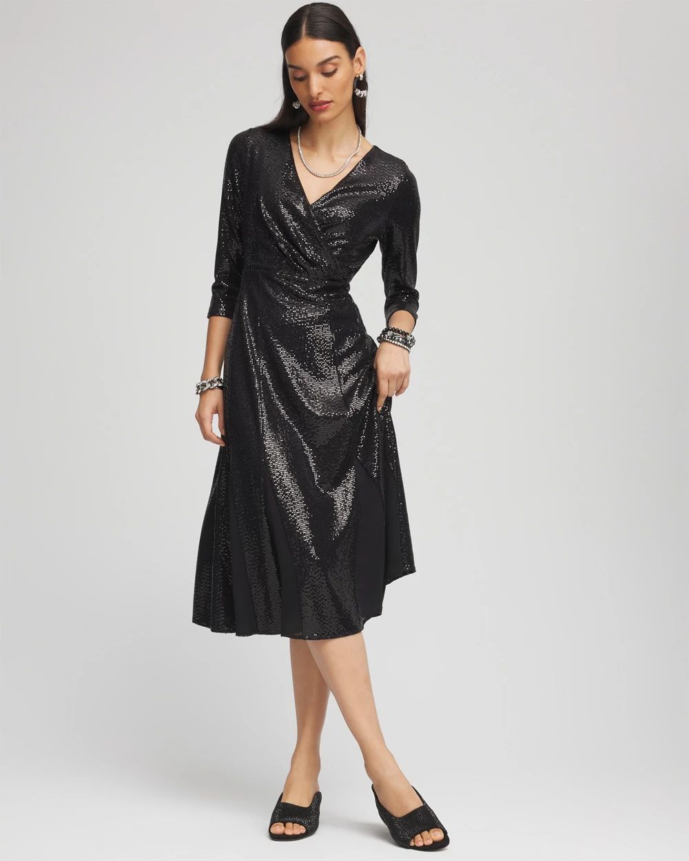 Surplice Sequin Midi Dress