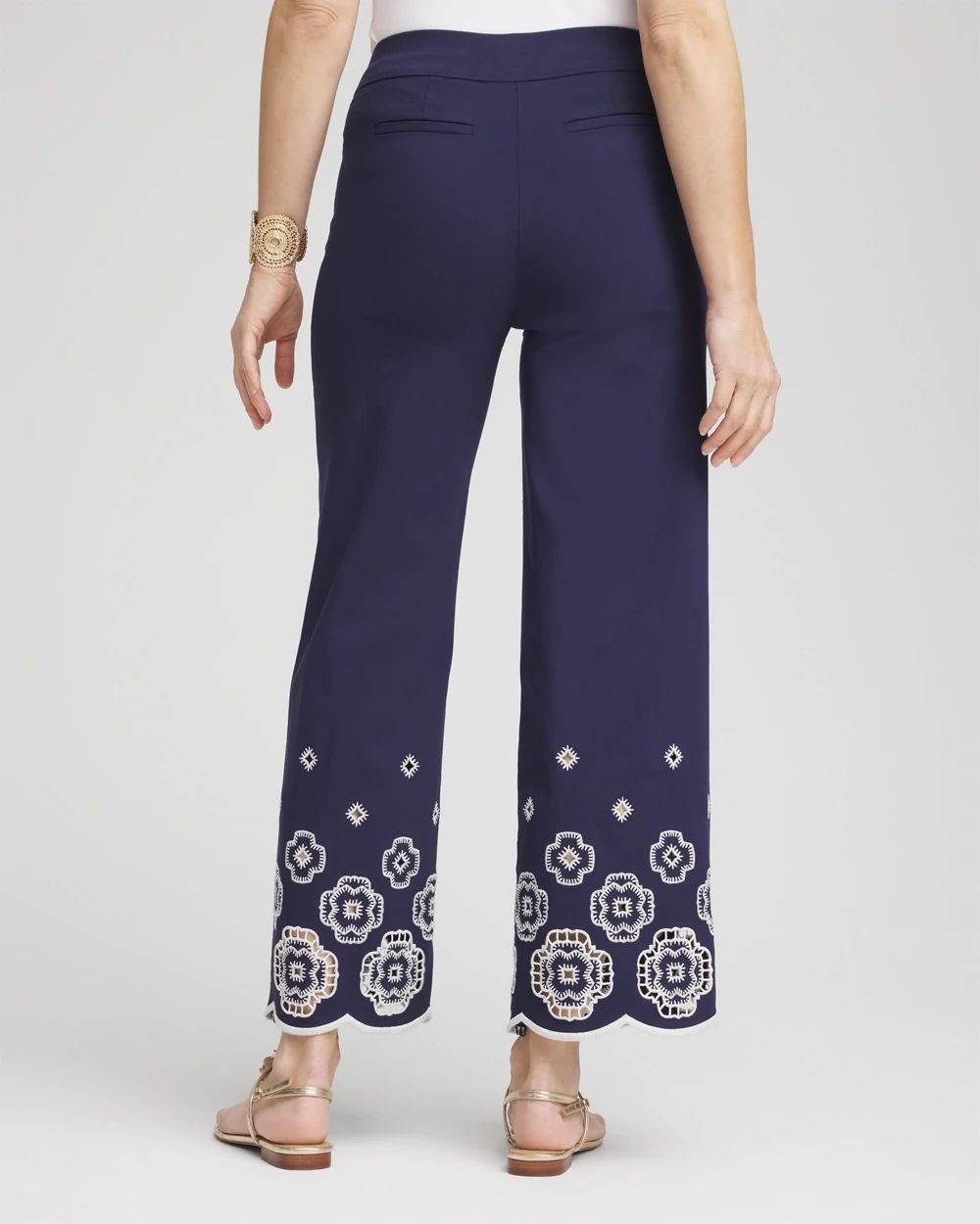 BrigitteTM Embroidered Wide-Leg Cropped Pants