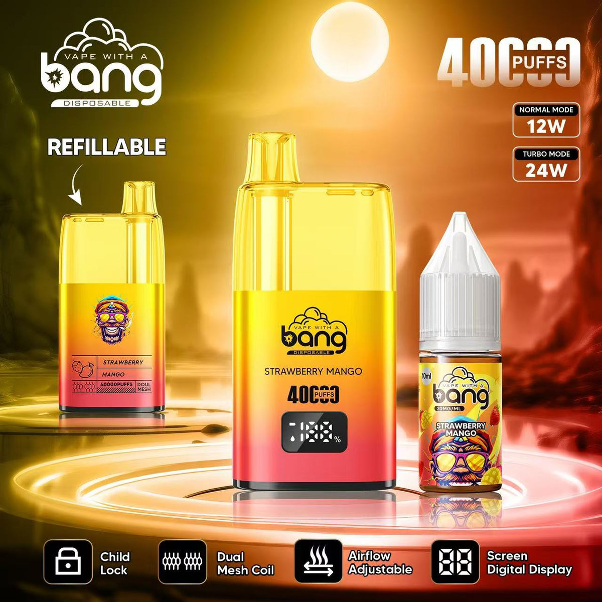 Bang 40000 40K Puffs LED Digital Display Screen Refillable Oil Vape