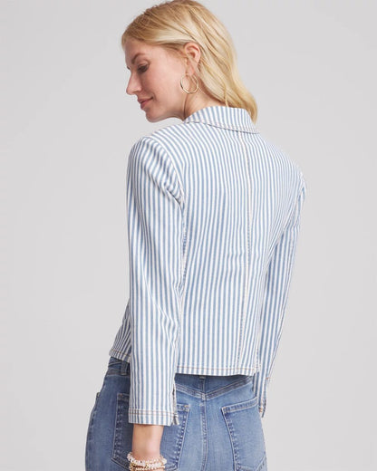 Striped Open Front Denim Jacket