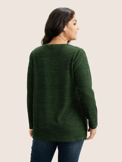 Solid Rib Knit Button Detail T-Shirt