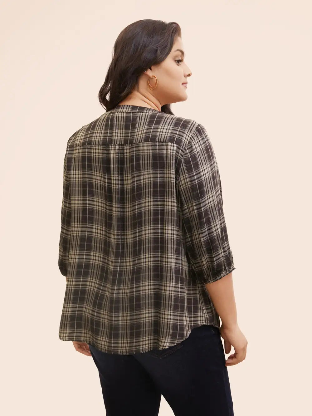 Plaid Pleated Button Placket Blouse
