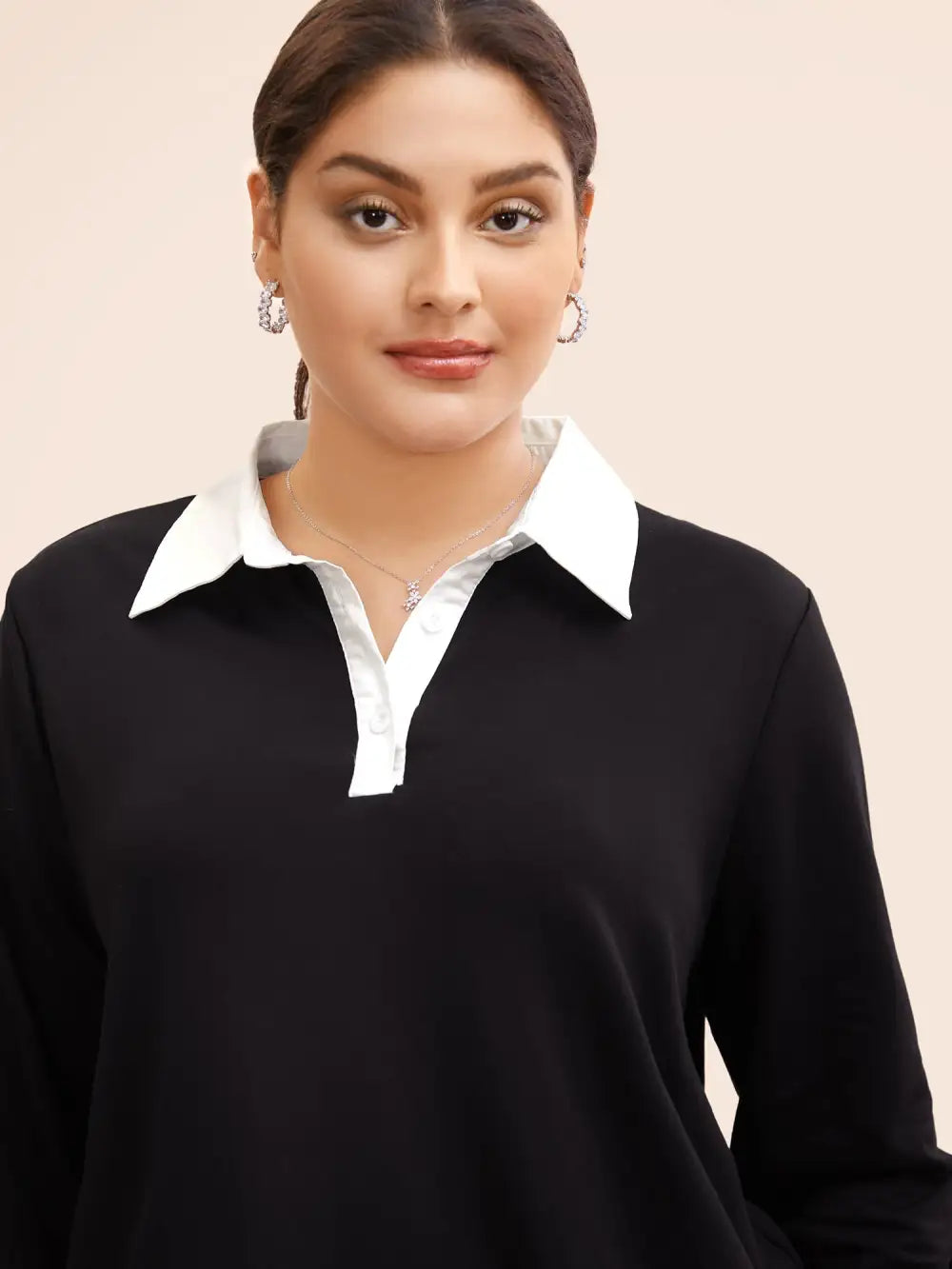 2-In-1 Shirt Collar Contrast Patchwork Sweatshirt