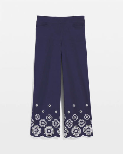 BrigitteTM Embroidered Wide-Leg Cropped Pants