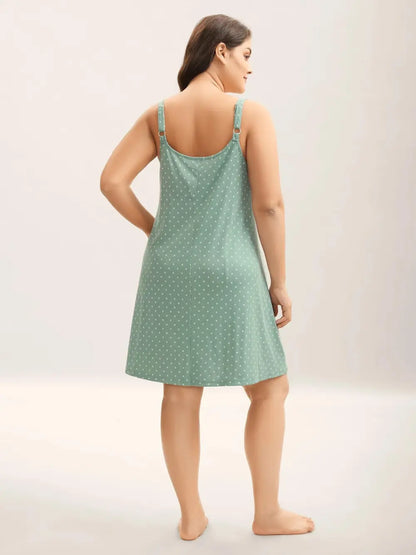 Lace Neck Polka Dots Textured Loungewear