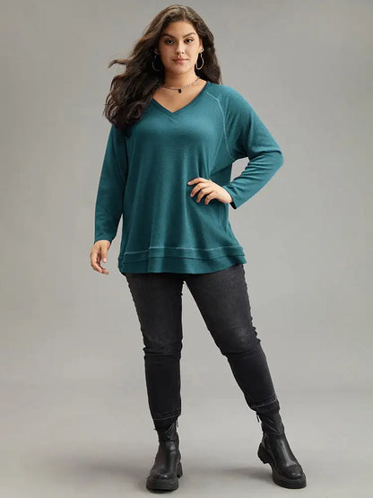 Plain Textured Stitch Raglan Sleeve Sweatshirt
