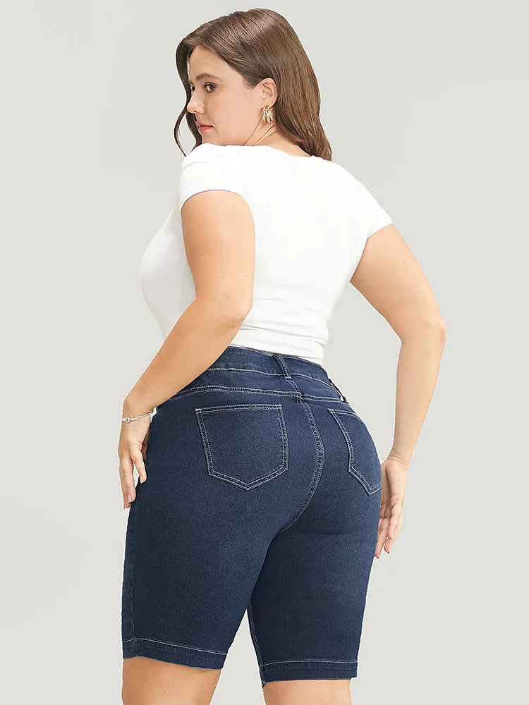 Very Stretchy High Rise Dark Wash Denim Shorts