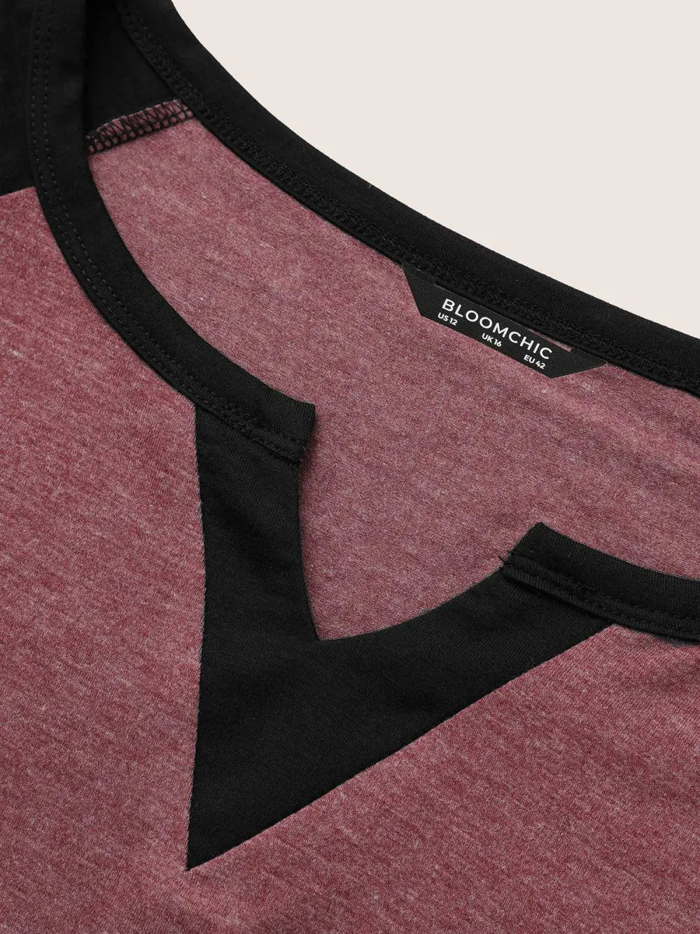 Colorblock Contrast Notched Raglan Sleeve T-Shirt