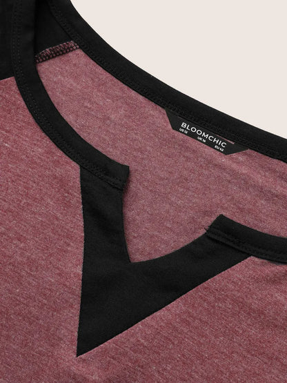 Colorblock Contrast Notched Raglan Sleeve T-Shirt