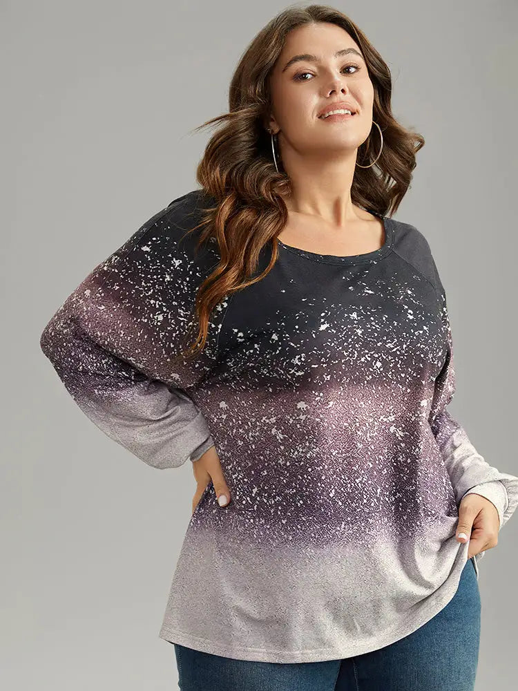 Ombre Raglan Sleeve Contrast T-Shirt