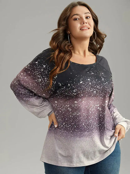 Ombre Raglan Sleeve Contrast T-Shirt