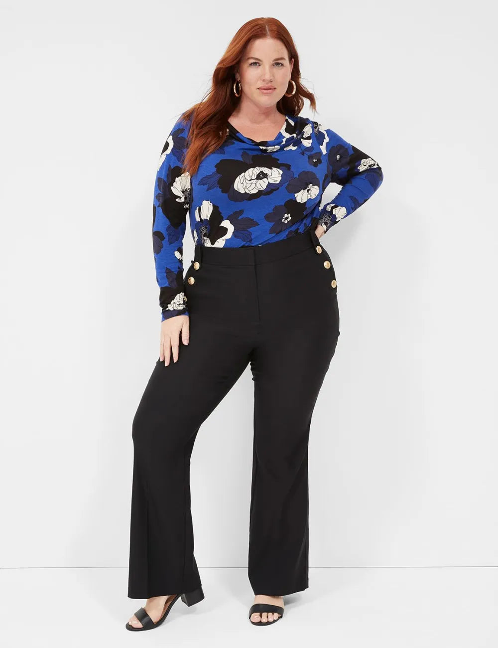 Long-Sleeve Drape-Neck Top
