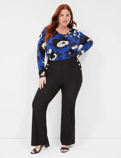 Long-Sleeve Drape-Neck Top