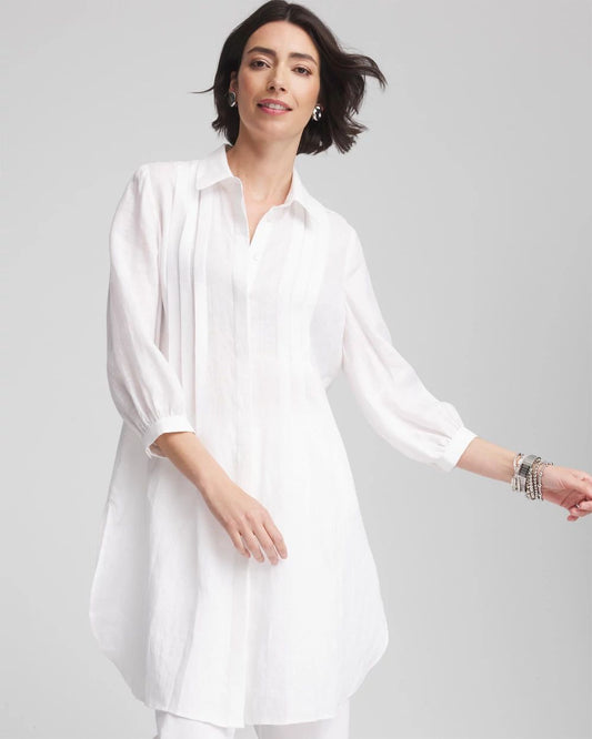 Pintuck Placket Linen Tunic