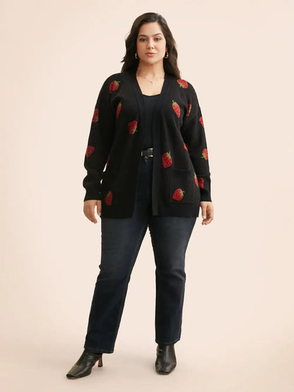 Strawberry Jacquard Patch Pocket Cardigan