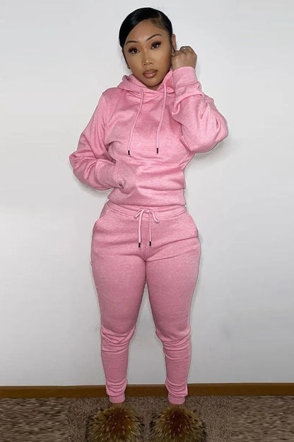 Casual Two Piece Drawstring Hoodie Pants Sweatsuit