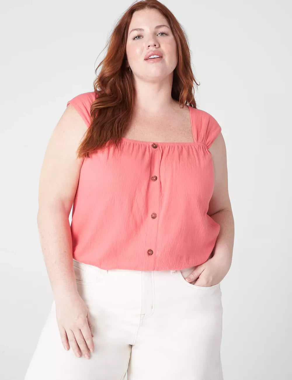 Relaxed Crop Cap-Sleeve Square-Neck Top