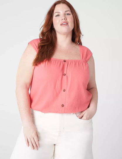 Relaxed Crop Cap-Sleeve Square-Neck Top