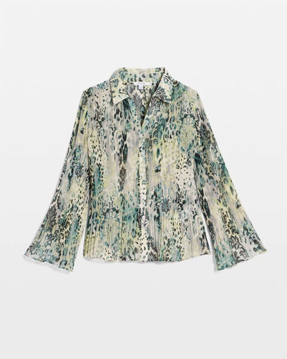 Animal Print Pleated Blouse