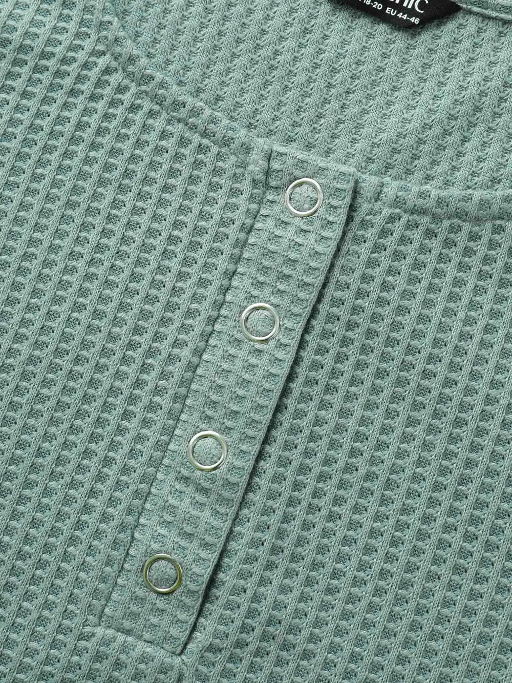 Solid Waffle Knit Round Neck T-Shirt