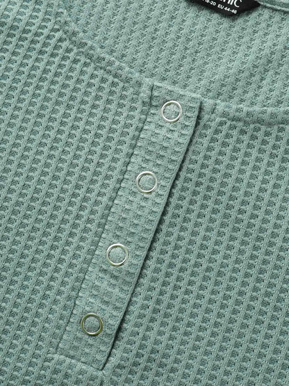 Solid Waffle Knit Round Neck T-Shirt