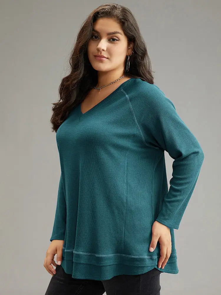 Plain Textured Stitch Raglan Sleeve Sweatshirt