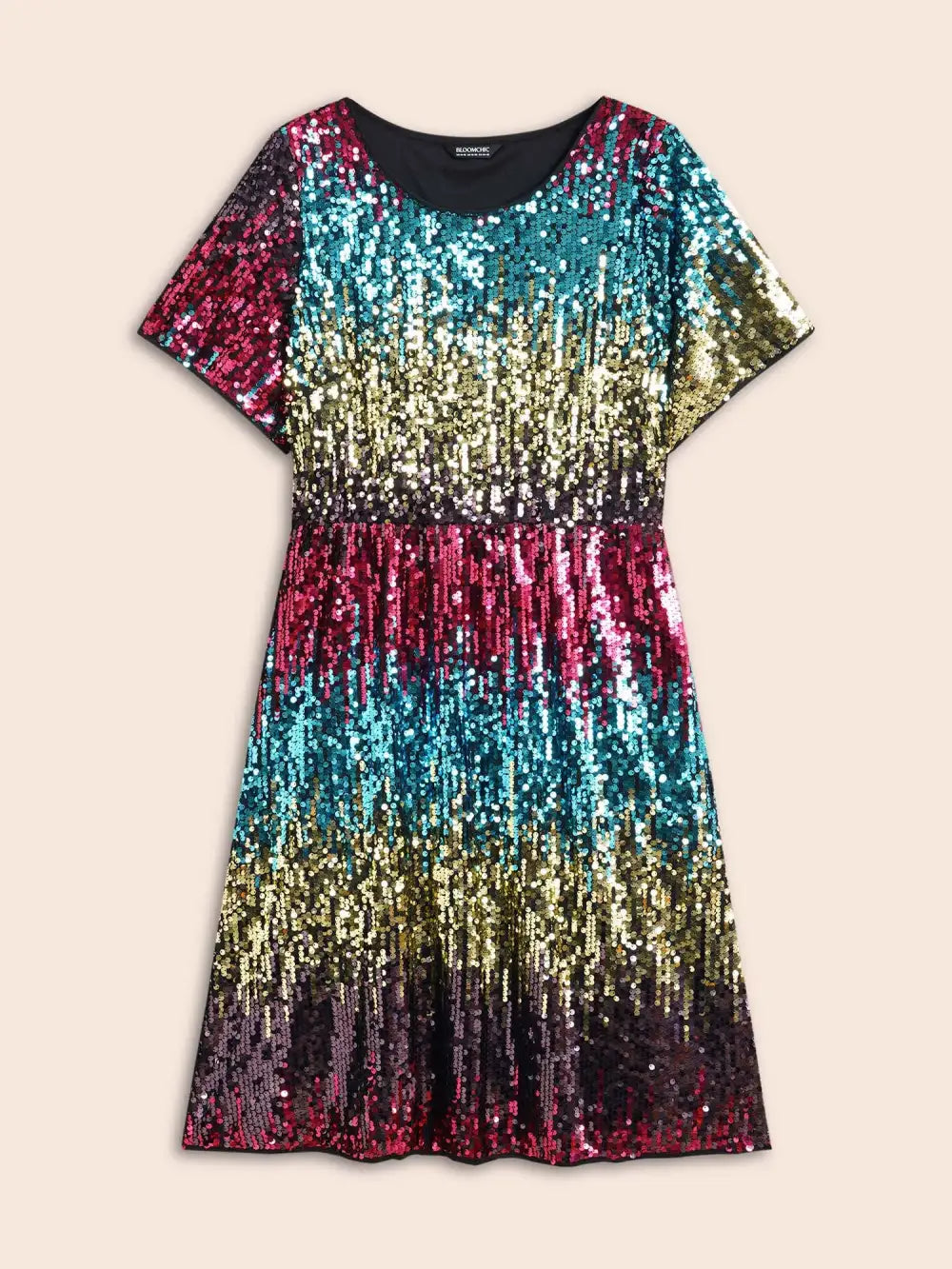 Round Neck Ombre Sequin Dress