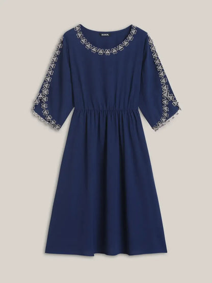 Lace Detail Trumpet Sleeve Midi Dress