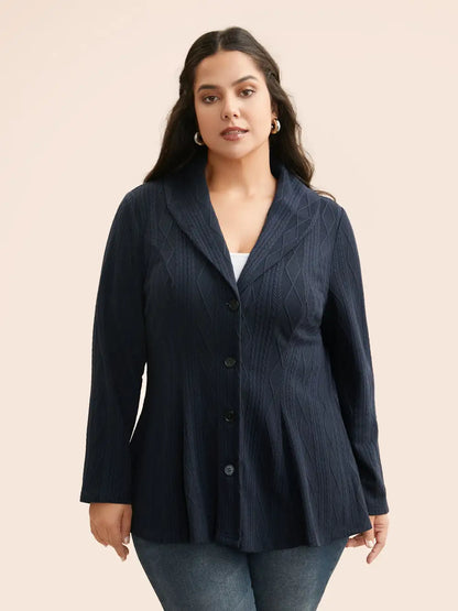 Lapel Collar Texture Button Up Jacket