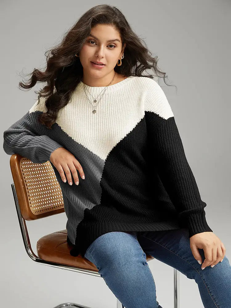 Colorblock Split Side Drop Shoulder Pullover