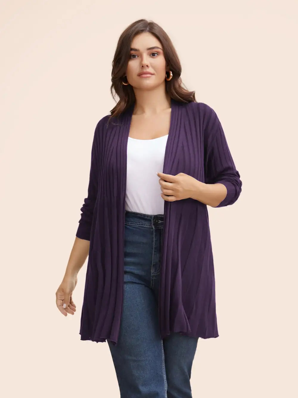 Plain Textured Kimono Collar Cardigan