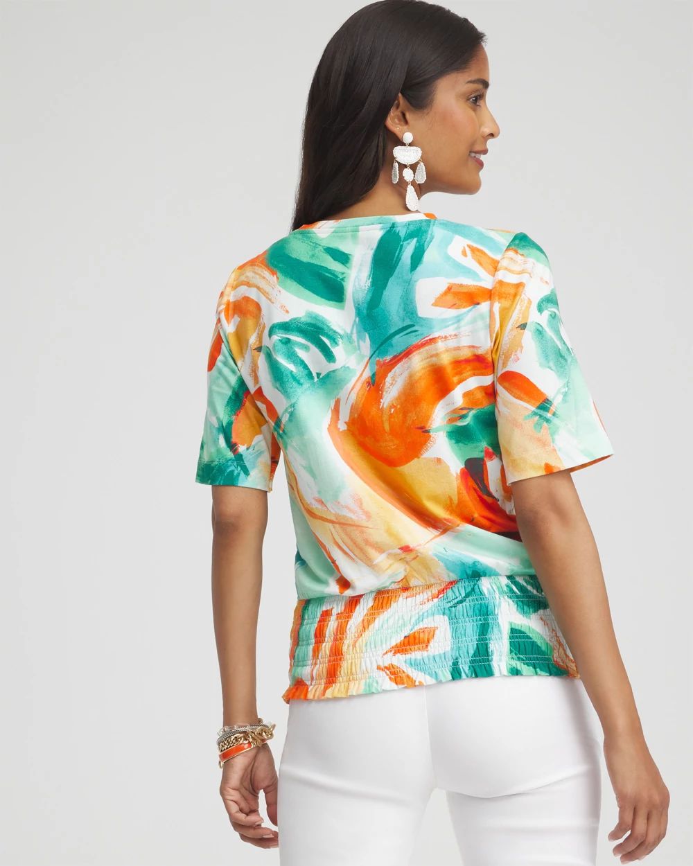 Touch of CoolTM Abstract Smocked Waist Tee