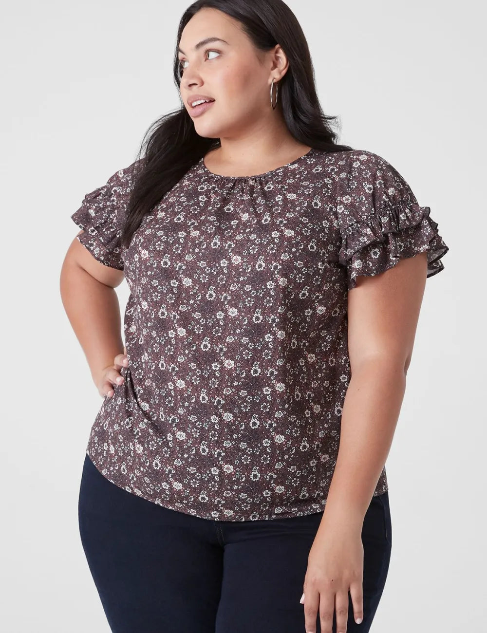 Flutter-Sleeve Crew-Neck Top