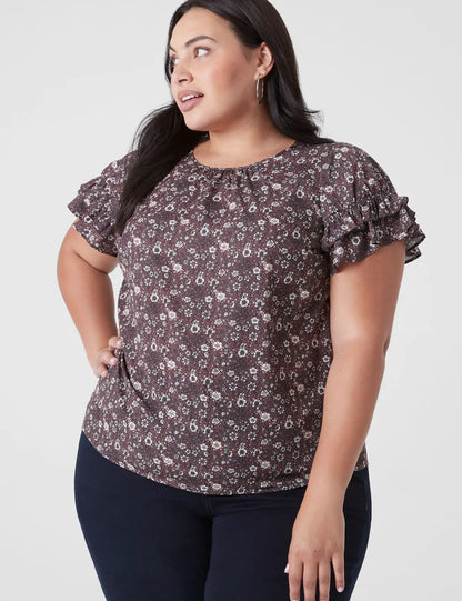 Flutter-Sleeve Crew-Neck Top