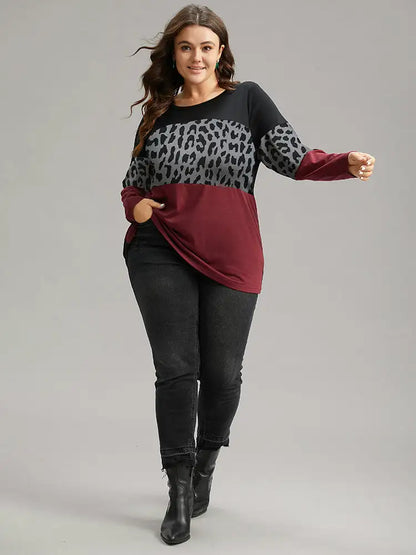 Plaid Contrast Patchwork Round Neck T-Shirt