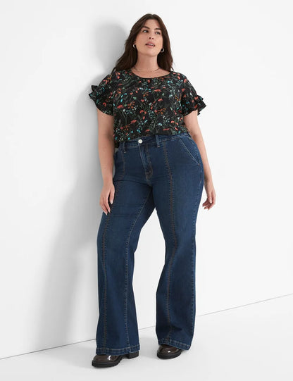Flutter-Sleeve Crew-Neck Top
