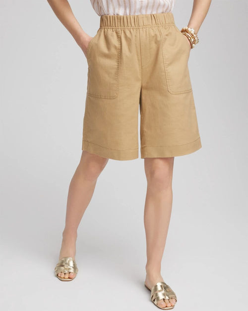 Cotton-Linen Pull-On Utility Shorts