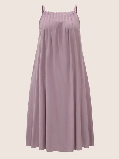 Cotton Plain Pleated Loose Fit Cami Dress