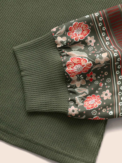 Boho Print Patchwork Crew Neck Sweatshirt