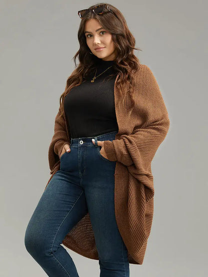 Solid Dolman Sleeve Arc Hem Cardigan