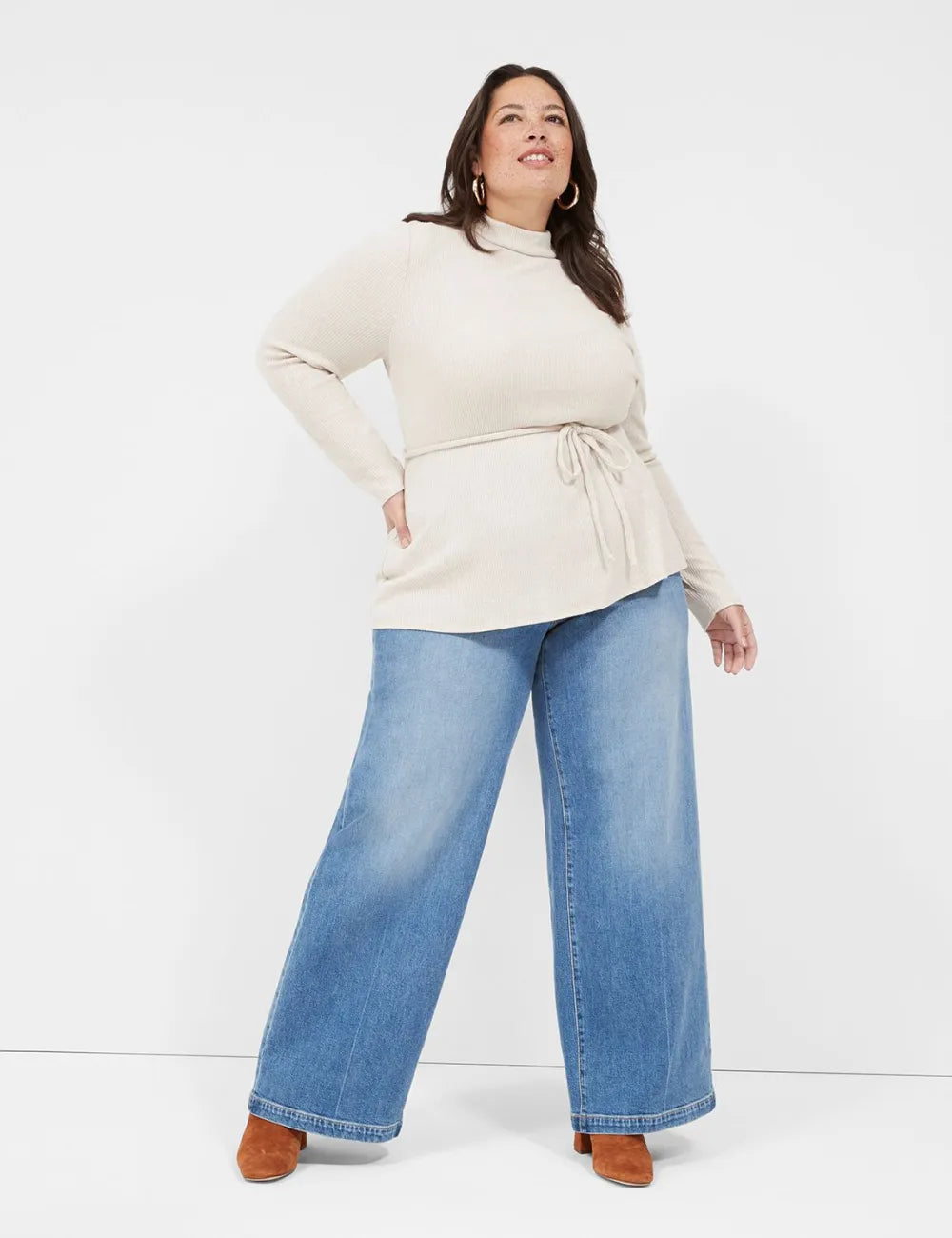 Lurex Mock-Neck Tie-Waist Top
