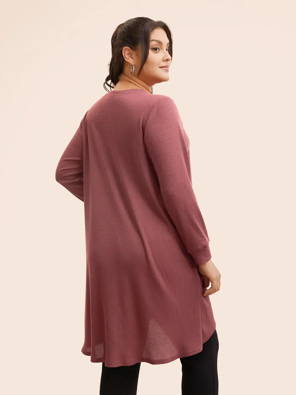 Solid Waffle Knit Overlap Hem T-Shirt