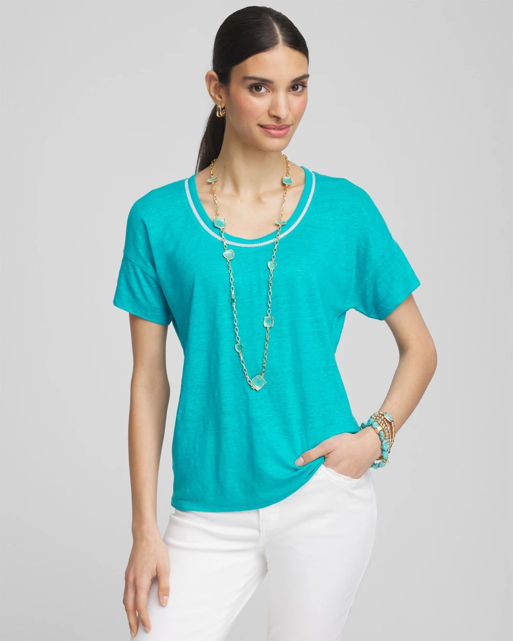 Sweater Trim Linen Tee